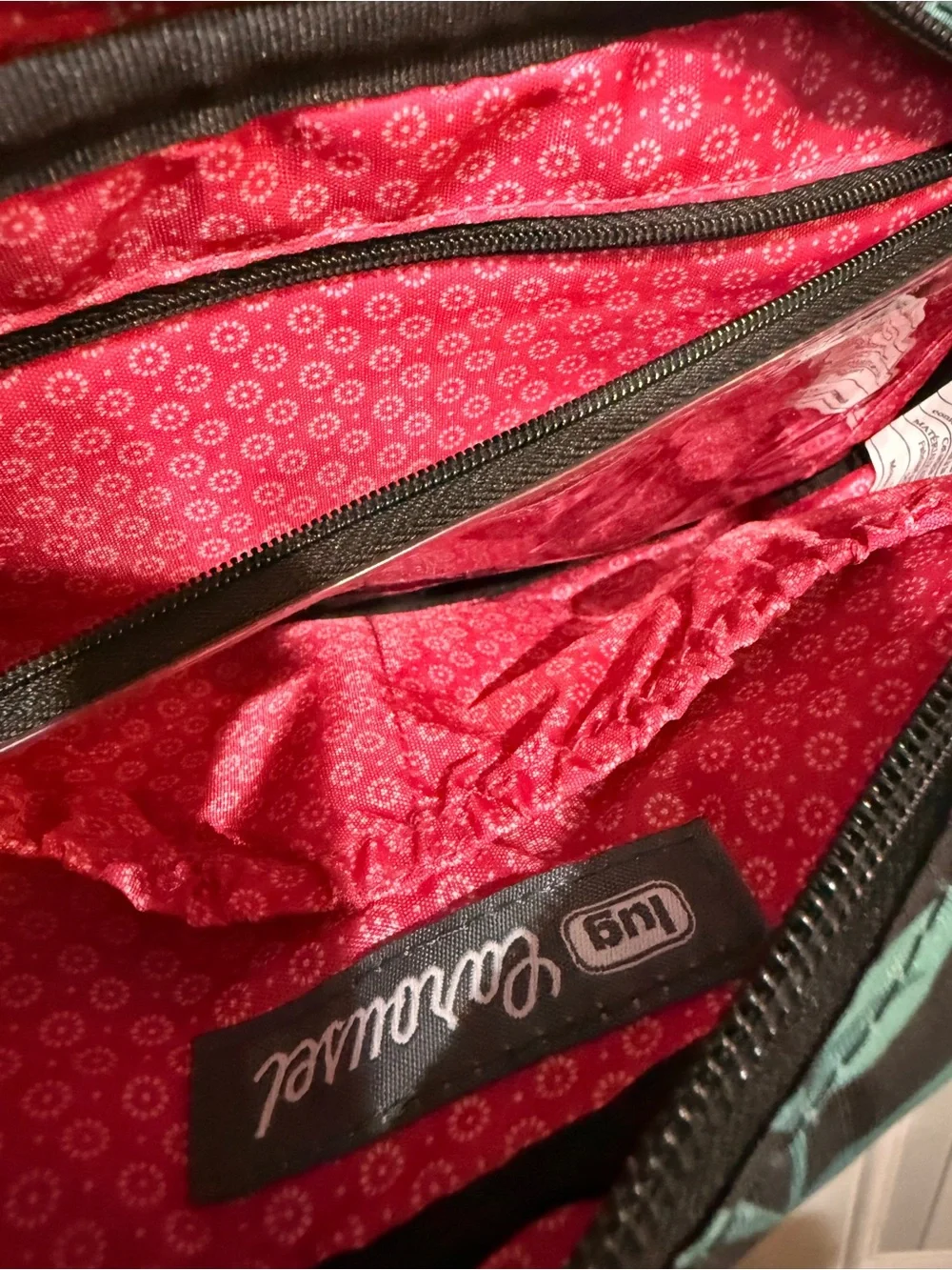 LUG Quilted Flamingo Print Crossbody Bag - Black/Teal/Pink